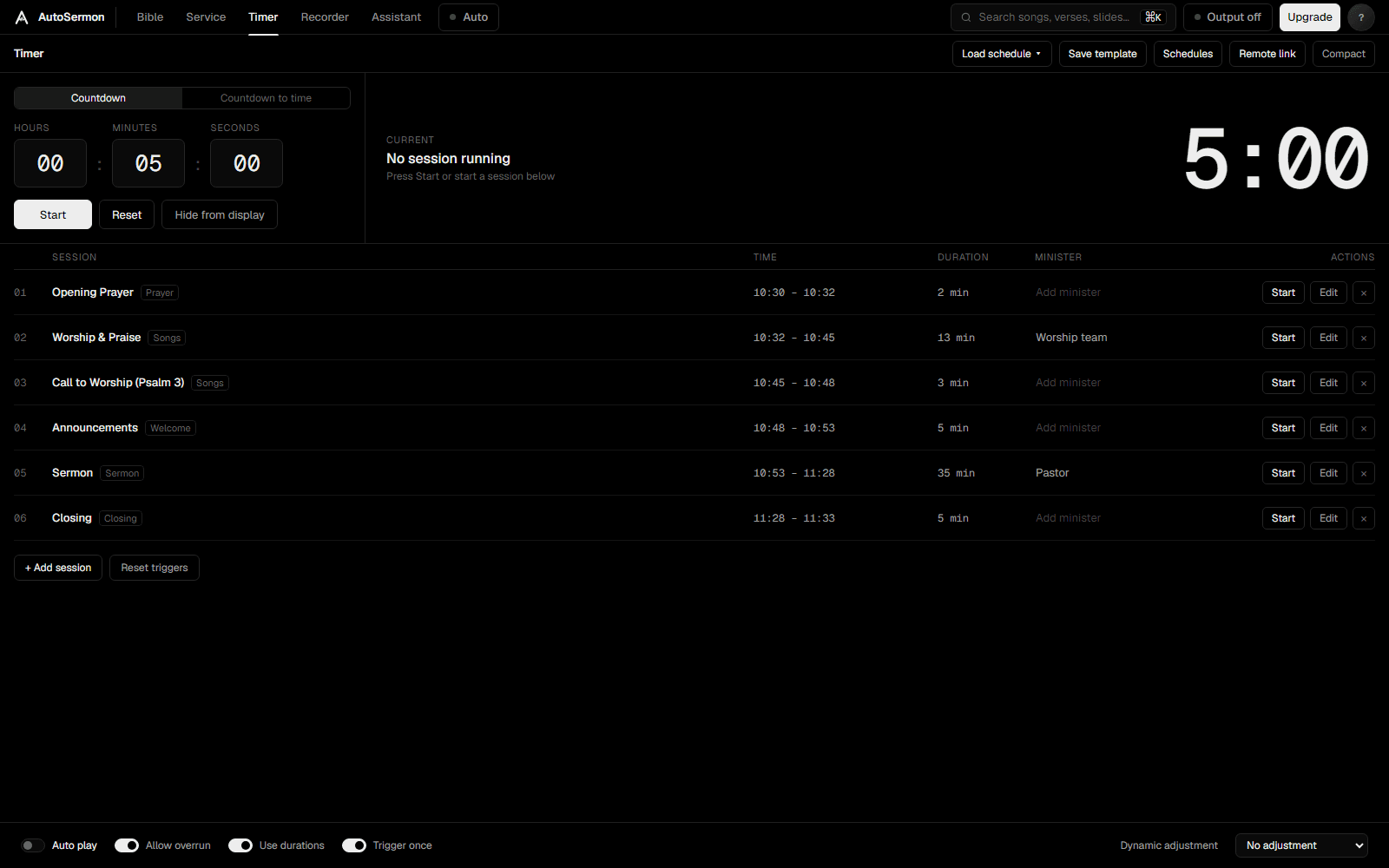 Timer and Recorder tabs